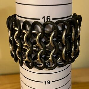 Viking look with stainless steel and rubber rings stretchy chain link bracelet